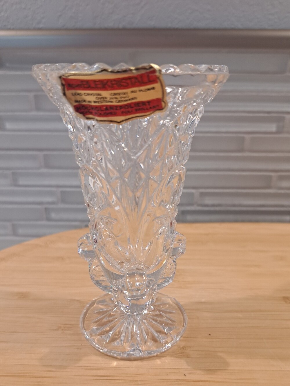 Vtg Hofbauer Byrdes Miniature Vase, German Clear Crystal Byrdes Collection